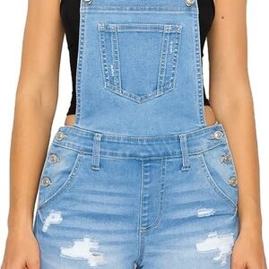 Wax Jean Light Blue Denim Distressed Shortalls Size M